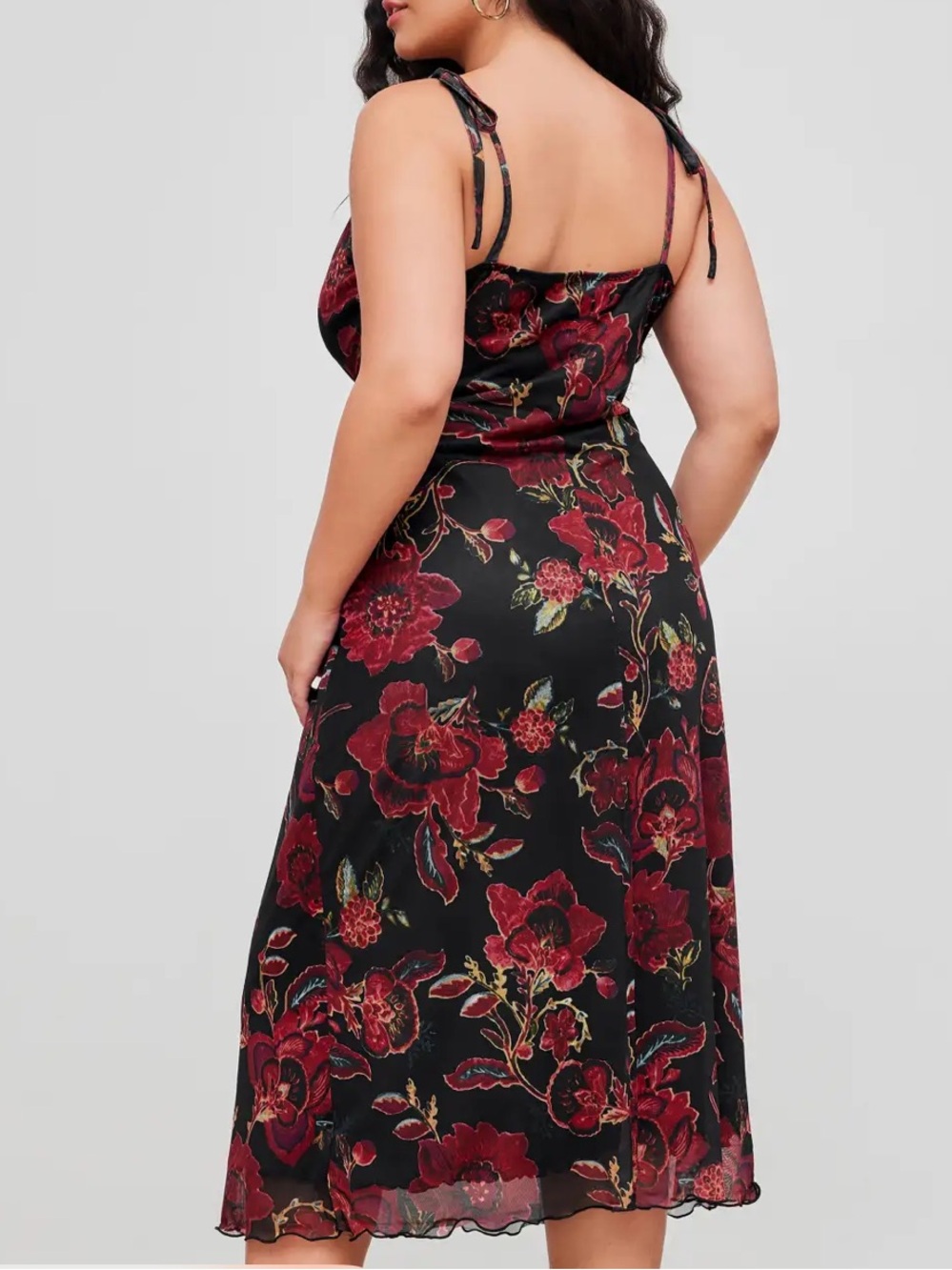 Cider Black Midi Dress with Red Floral Print - Picture 2 of 5